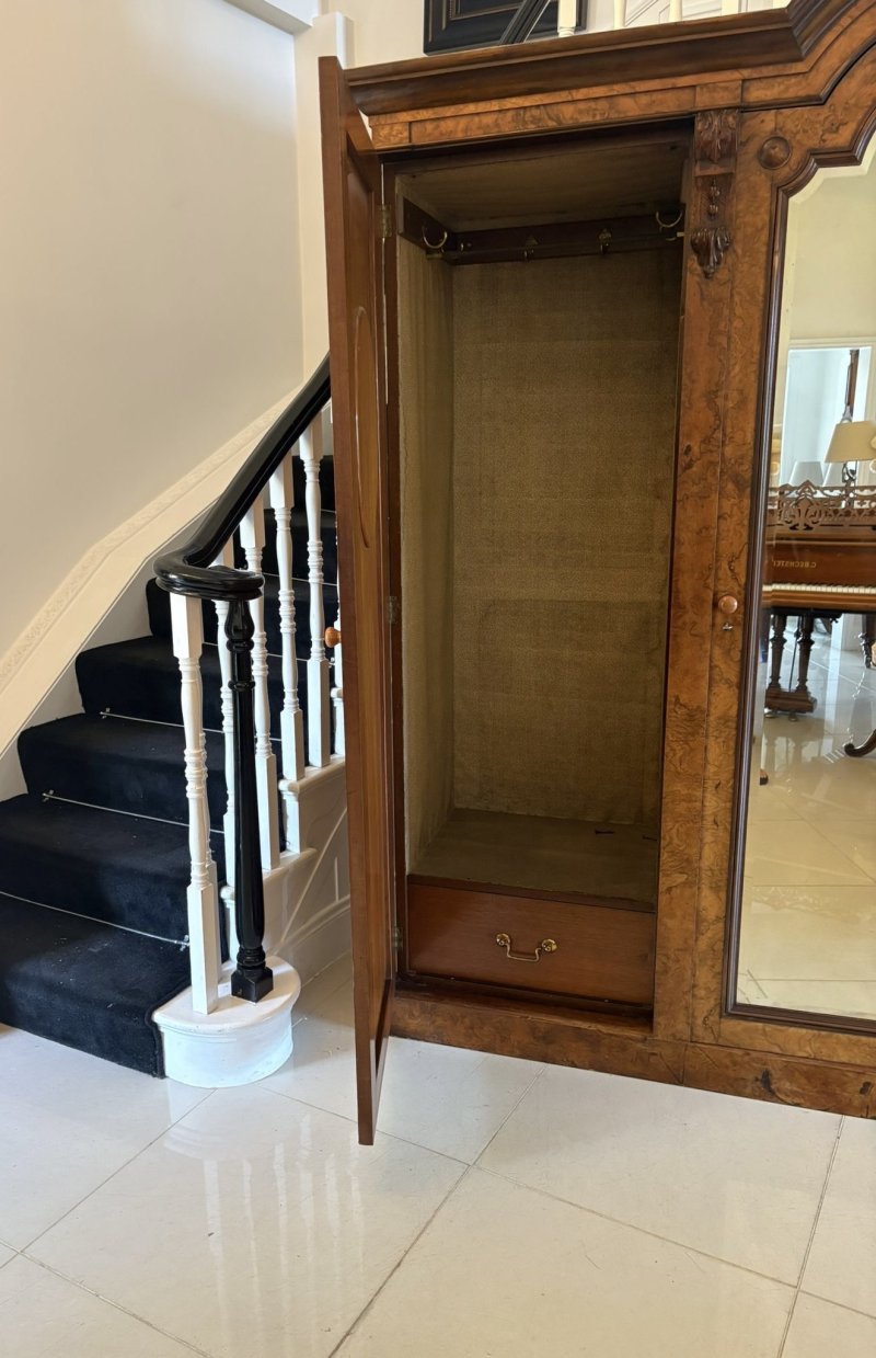 Outstanding Quality Large Antique Victorian Unusual Carved Burr Walnut 3 Door Wardrobe - Image 10